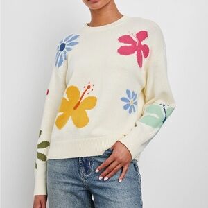 NWT Zoey Sweater Floral Ivory Hibiscus XS